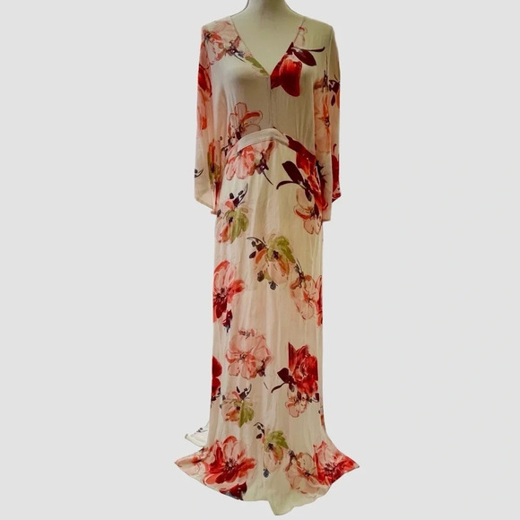 The Room Cream Floral Deep V Maxi Dress with Open Back Size Large - Picture 1 of 14